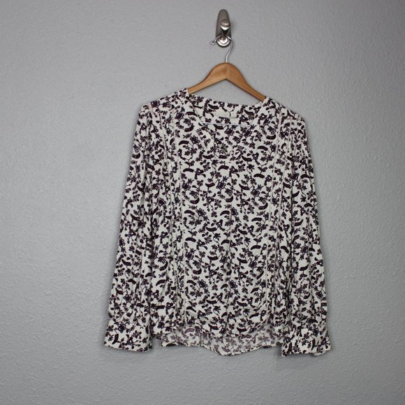 hinge Tops - Hinge Cream Floral Boho Peasant Blouse sz L